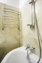 Toilet and detail of a corner shower cabin with wall mount shower attachment Ã¯Â¿Â½Ã¯Â¿Â½ bathroom of hotel Royalty Free Stock Photo